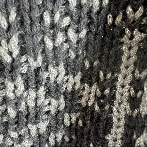NWT! Talbots Mid Length Wool Blend Chunky Knit Geometric Gray Metallic Thread - Picture 3 of 12
